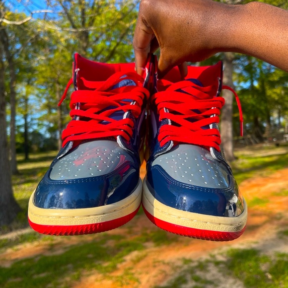 Kool Kiy Jordan 1 Custom Shoes (Red / Blue / White / Cream Grey)(Size 13) - Picture 2 of 12